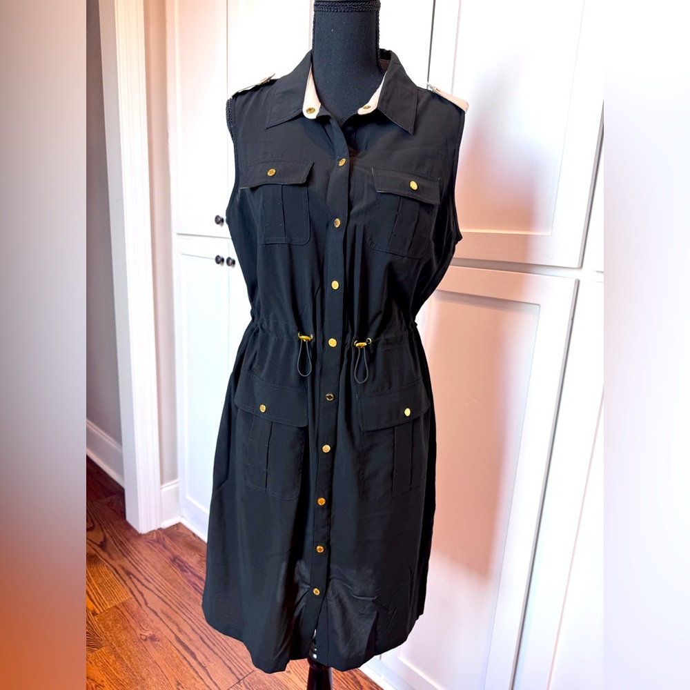 Calvin Klein snap up sleeveless dress with gold detail